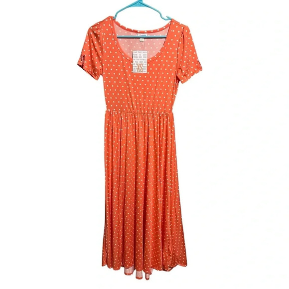 Lularoe Riley NWT Size XS Peach With Polka Dots Midi Dress Stretch - Picture 1 of 8